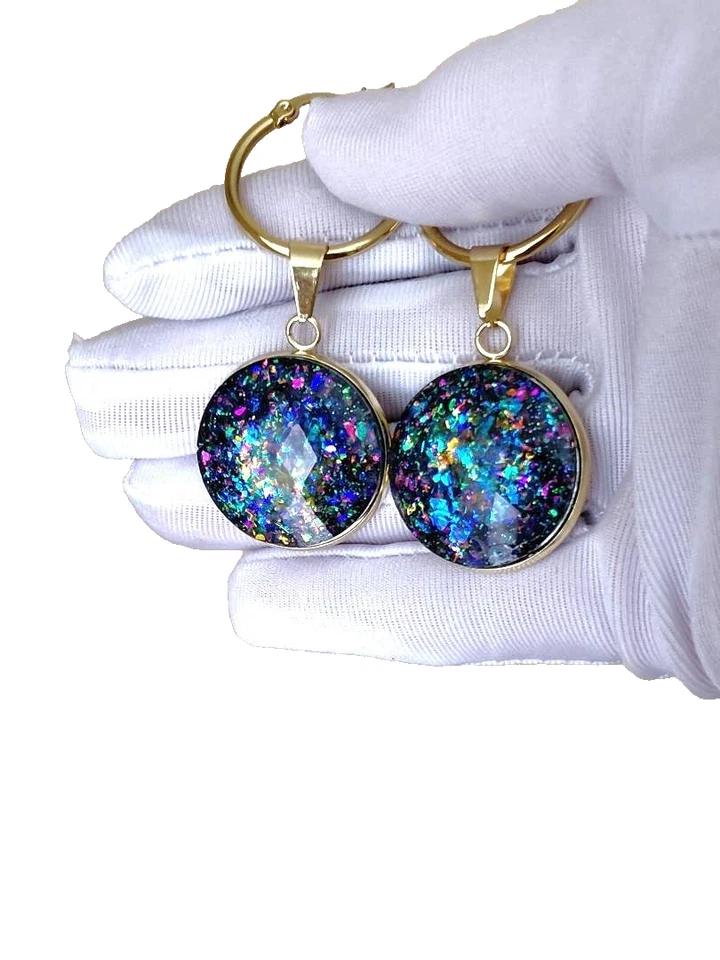 Pendientes de ópalo: ópalos de resina de fuego joya 25 mm: acero inoxidable sin halo de oro Foto 2 de 4