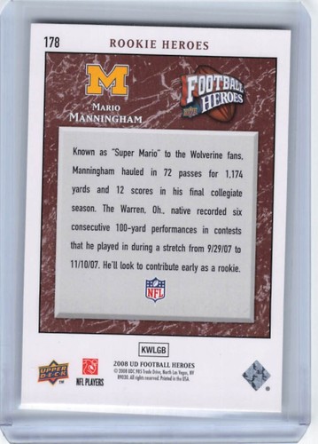 2008 Upper Deck Football Heroes - Rookie Heroes #178 Mario Manningham (RC) - Picture 2 of 2