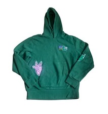 Men's Lacoste Holiday Comic Effect Print Hooded Sweatshirt Green Relaxed Fit L