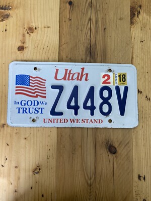 Vintage Utah In God We Trust US Car License Number Plate Z448V