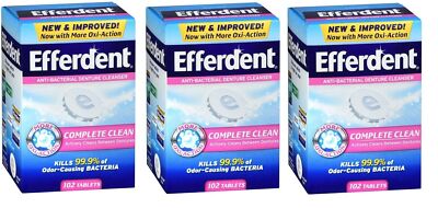 Efferdent Retainer Cleaning Tablets Denture Cleanser Tablets 102 Ct X 3 Packs