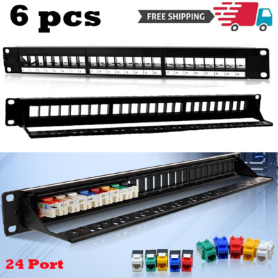 6X24-Port Keystone Jack Blank Patch Panel Plate Cat5e Cat6 RJ45 19'' Rack Mount