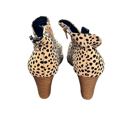 Qupid Booties Womens 7 Beige Leopard Print Cut Out Side Chunky Heel Boho Fall - Picture 8 of 13
