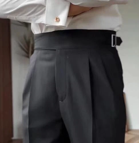 Herren Gürtel Britischer Stil Hohe Taille Gerades Bein Anzughose Retro Hose - Bild 7 von 29