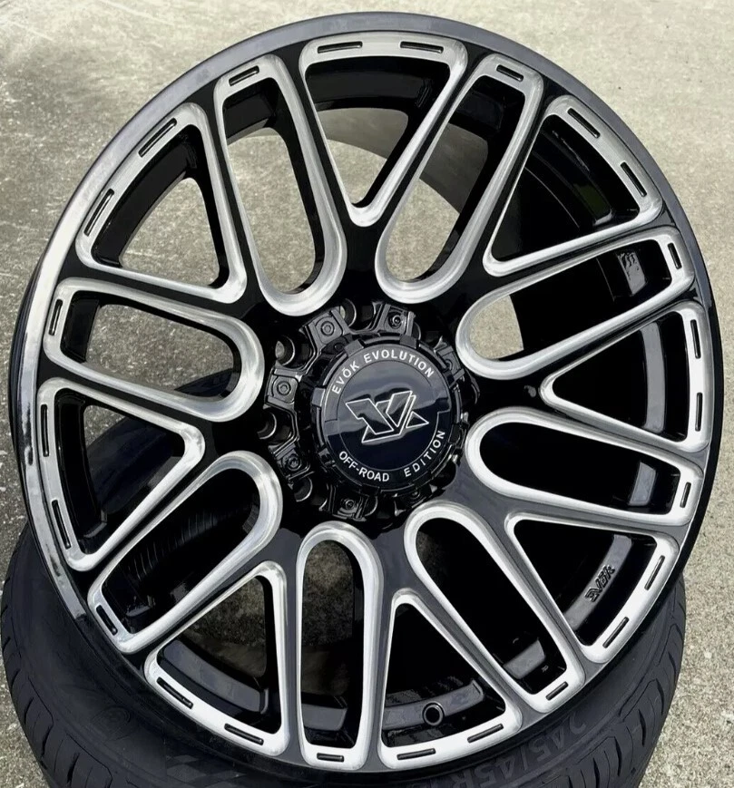 4x 20X10 Evok EV501 Wheels and Tires Gloss Black Milled 5x5 Jeep 5x5.5 RAM 5x139 - Image 2 of 4