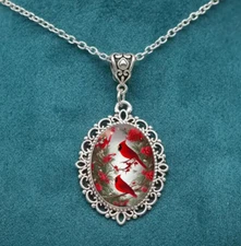 Retro Boho Red Bird Oval Pendant Necklace Jewelry Gift