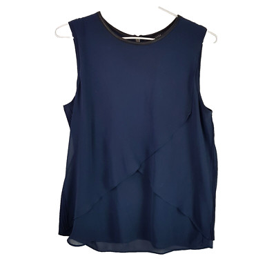 Padini Pleat Wrap Tank Top Womens XS Blue Relaxed Work Casual