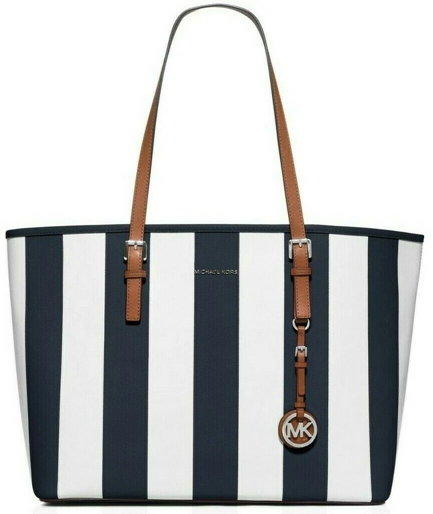 Michael Michael Kors Blue/White Saffiano Leather Small Stripe Travel Tote  Michael Kors