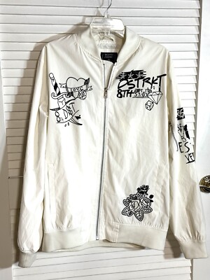8IGHTH DSTRKT Men L Off White Bomber Jacket See Pics Small Marks Front Unisex