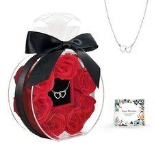 Rose Box with Necklace Artificial Preserved Flower Valentines Mothers Day for...