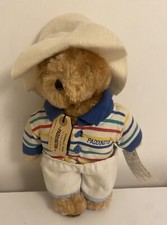 Vintage Eden Toys Paddington Bear Plush Striped Polo Shirt Shorts Hat Tags 15"