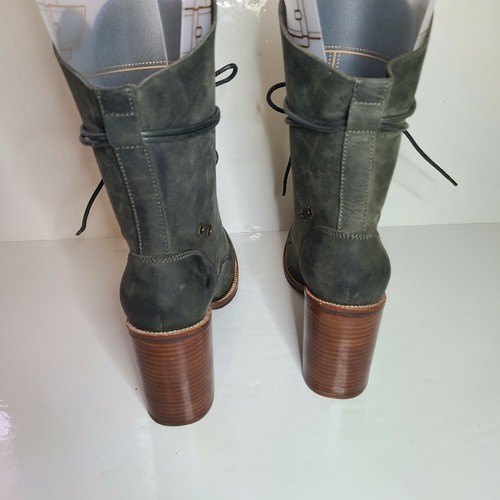 Jeffrey Campbell Juneau Brown Green Leather Lace Up Block Heel Boots SZ 10 $225 - Picture 4 of 9