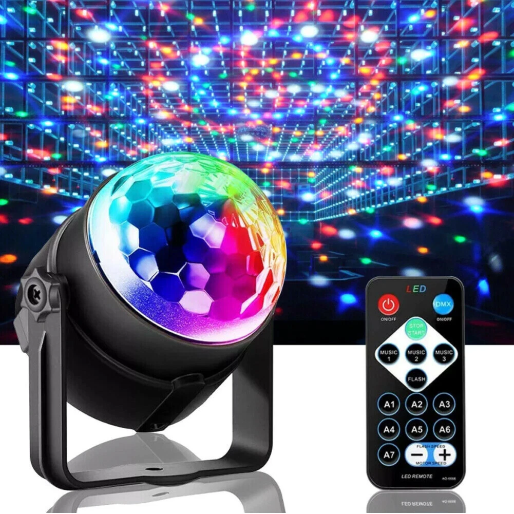 LED Disco Light Ball RGB DJ Party Stage Lights Rotating Galaxy Projector Remote