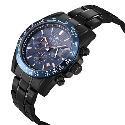 FIREFOX SKY COMMANDER Edelstahl Chronograph SCHWARZ Herrenuhr blau 10 ATM