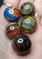 5x .74" Beautiful Glass Swirls Limited EDT D.A.S Modern Collector Marbles Toys