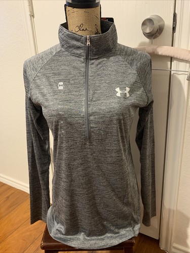 Under Armour Heat Gear Suelta Mujer Mediana Sudadera Atlética Top 1/4 Cremallera Gris