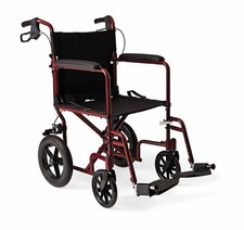 Medline Red Aluminum Transport Folding Wheelchair with 12" Rear Wheels