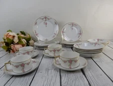 24 Pieces 6-Piece 4 Place Setting Heinrich H&Co Bavaria "Rosalinda" Pink Flowers