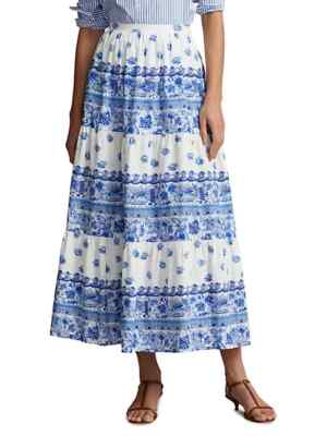 $398 Polo RALPH LAUREN - Blue/White Printed 100% Cotton Maxi