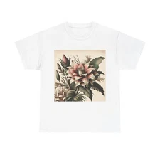 Unisex Adult T Shirt Botanical Illustration Exotic Flower Vintage Style