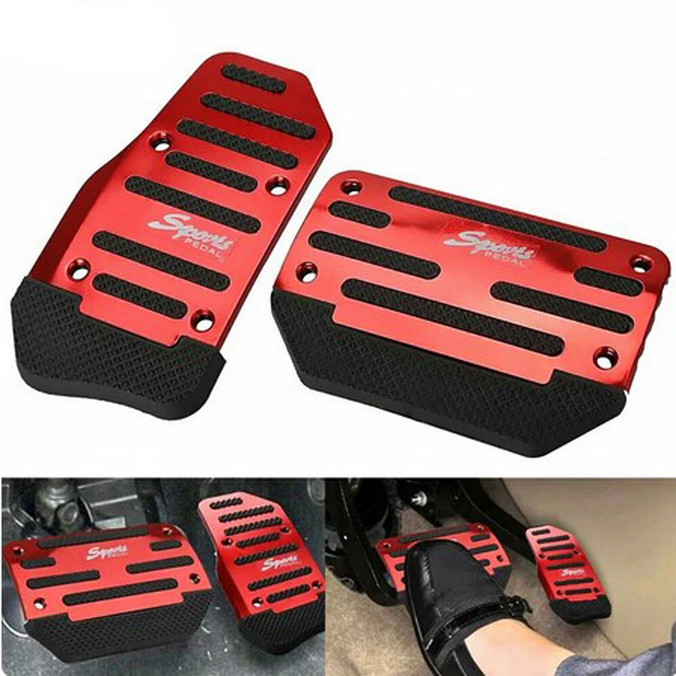 Juego de 2 piezas rojo antideslizante automático pedal freno pie pisada cubierta accesorios para automóvil Foto 3 de 4