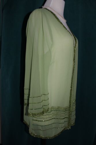 MIDNIGHT VELVET Green Sheer Crepe Open Jacket Beads Size M Party Cocktail Wear - Picture 2 of 4