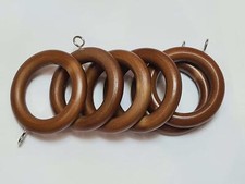 Image of 45mm Solid Wooden Curtain Rings with Eyes Hooks in White, Wood, Mahogany, Oak UK