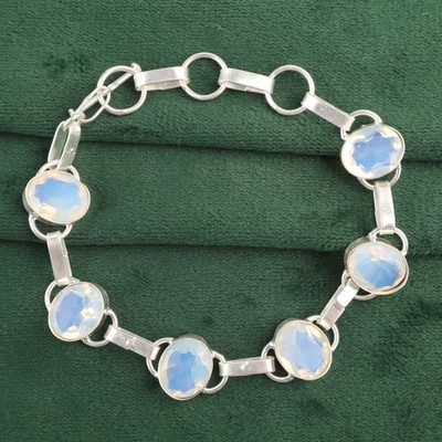 Oval Milky Opal Daughter Chain Engagement Wedding Bracelet Jewelry 925 Silver