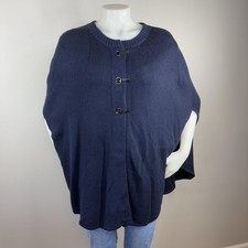 Banana Republic Poncho Women's M/L Navy 100 Merino Wool Knit Clasp Cape Sweater