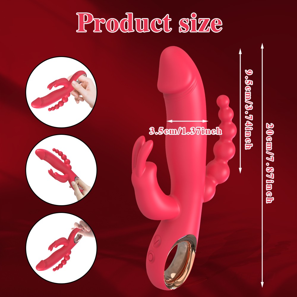3 in 1 Thrusting Rabbit Vibrator G-Spot Clit Anal Dildo Massager Women Sex Toys