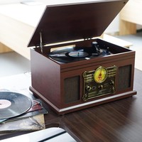 10-in-1 Bluetooth Record Player 3-Speed Vinyl Turntable CD Cassette FM Mahogany