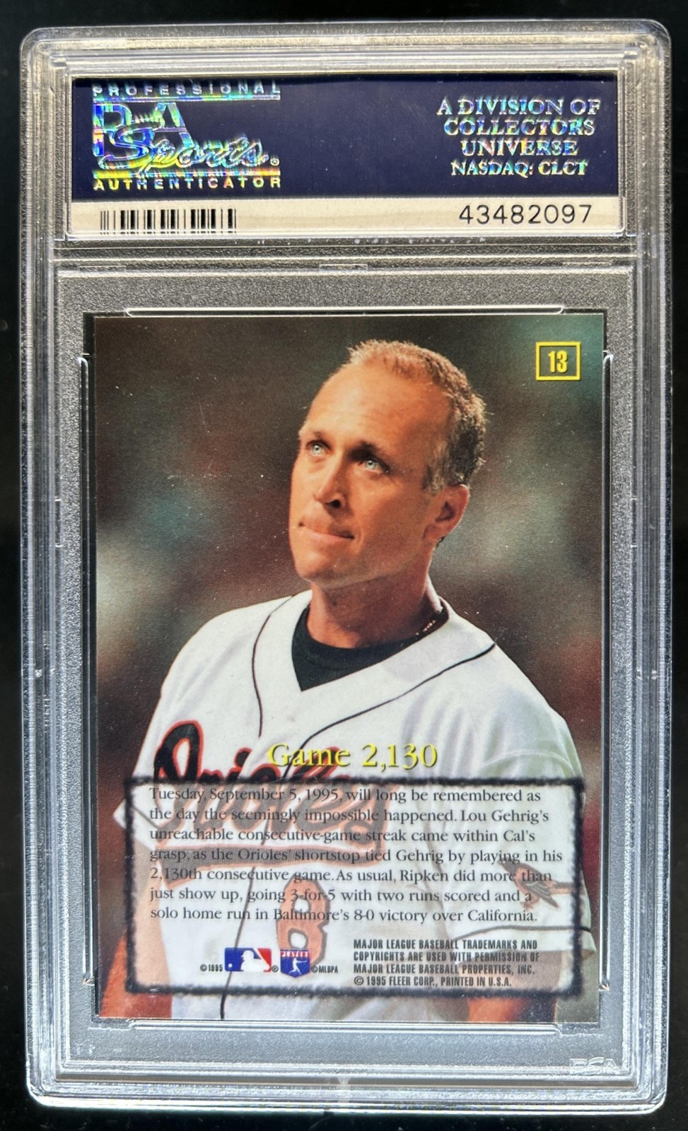 1995 Emotion Cal Ripken Jr Game 2,130 #13 Orioles PSA 10 GEM MINT view 2