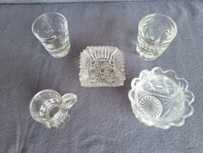 Vintage Assorted Clear Glass Shot Glasses, Toothpick Holder. Mini Ashtray Coool!