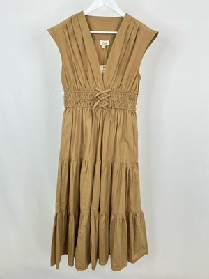 ELAN NWT Cap Sleeve Cotton Midi Pockets Classic Size M Brown Women Dress