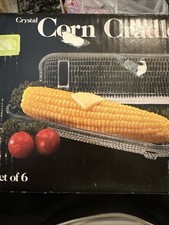 NIB Vintage 1981 Leonard Silver Mfg Set Of 6 Crystal Corn Cradles Corn The Cob