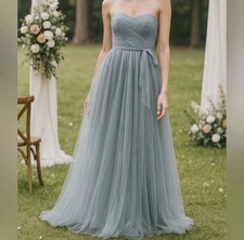 NWT Adrianna Papell Strapless Tulle Convertible Gown in Slate Blue size 10
