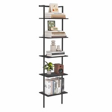 Black 5Tier Ladder Shelf Wall Mounted Bookshelf Metal Frame Open Storage
