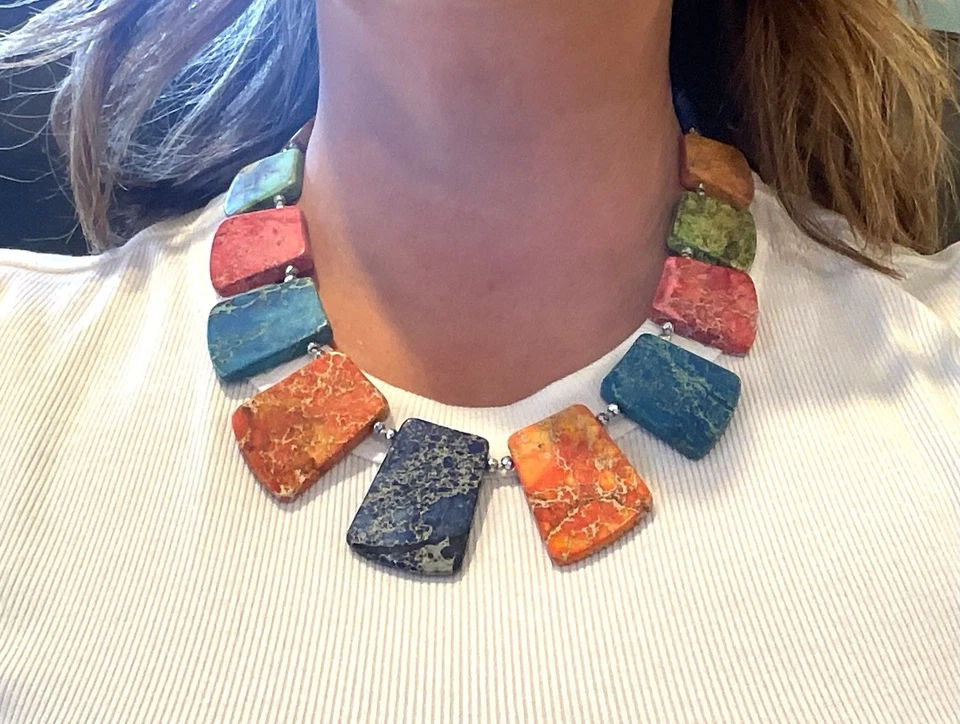 Collar Lucas Lameth LUC 925 Plata Turquesa Coral Boho Arco Iris Rosa Verde Foto 4 de 4