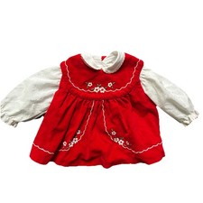 Vintage Baby Girl Christmas Red Velvet Dress Long Sleeve Blouse Size 0-3 Months