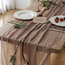 3Pcs Nude Gauze Rustic Cheesecloth Table Runner 120 Inch 10 FT for Wedding Baby