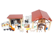 Delta-Sport Wooden Barnyard & Farm Animal Figures Set Toy Bundle w/ Tractor - GC