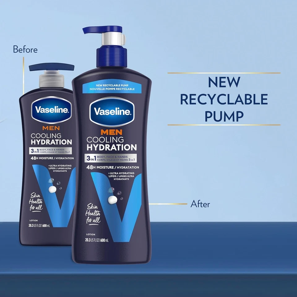 Vaseline Men Cooling Hydration 3-in-1 Lotion 4 Pack, 20.3 oz – Face, Hands & Bod - Image 3 of 4