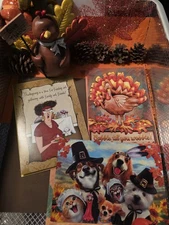 Thanksgiving Day Cards From Leaning Tree Set Of 3 Funny Cute Dogs Cats  Smile