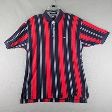 Vintage Tommy Hilfiger Mens XL Vertical Stripe Polo Shirt Red Navy 90s Designer