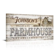 Personalized Rustic Farmhouse Sign Wall Art Decor Custom Family Last Name Can...
