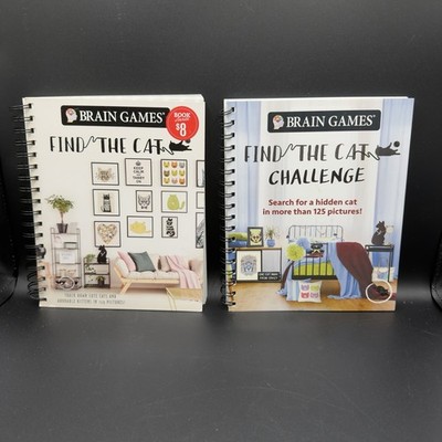 Brain Games Find the Cat & Challenge Puzzle Books Spiral Lot Hidden Cats #N