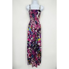 Vintage Y2k 90's Cache Silk Floral Dress Satin Butterfly Maxi Midi Prom Gown, XS