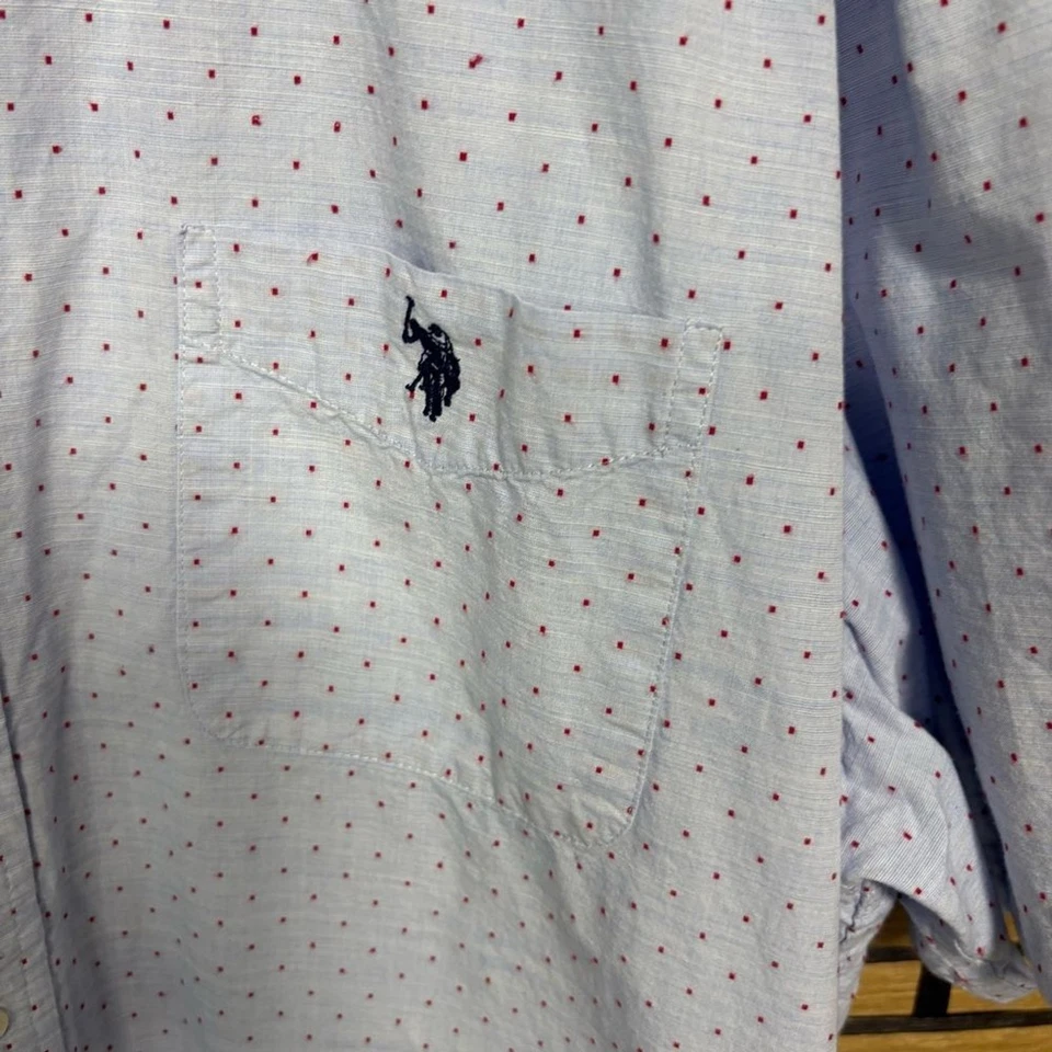 U.S. Polo Assn. Light Blue Polka Dot Short Sleeve Button Down Shirt Size 3XT - Image 4 of 4