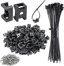100 Pcs Cable Zip Tie Saddle Type Mounts Base with 100 Pcs 8" Cable Ties and 100