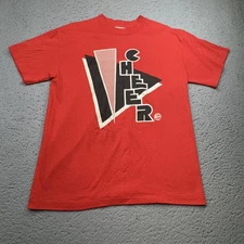 Vintage Cheer Shirt Mens Medium Red Varsity Pats Shop Tee Jays Made USA 90s